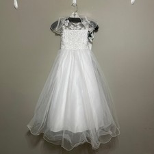 Marys Toddler Girls Dress 6 Long White Floral Flower Girl Tulle Special Occasion