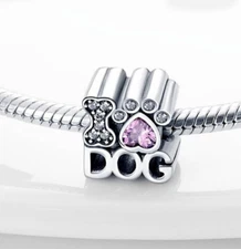 I Love My Dog Love Heart Paw Bone Puppy Charm Mum Genuine 925 Sterling Silver