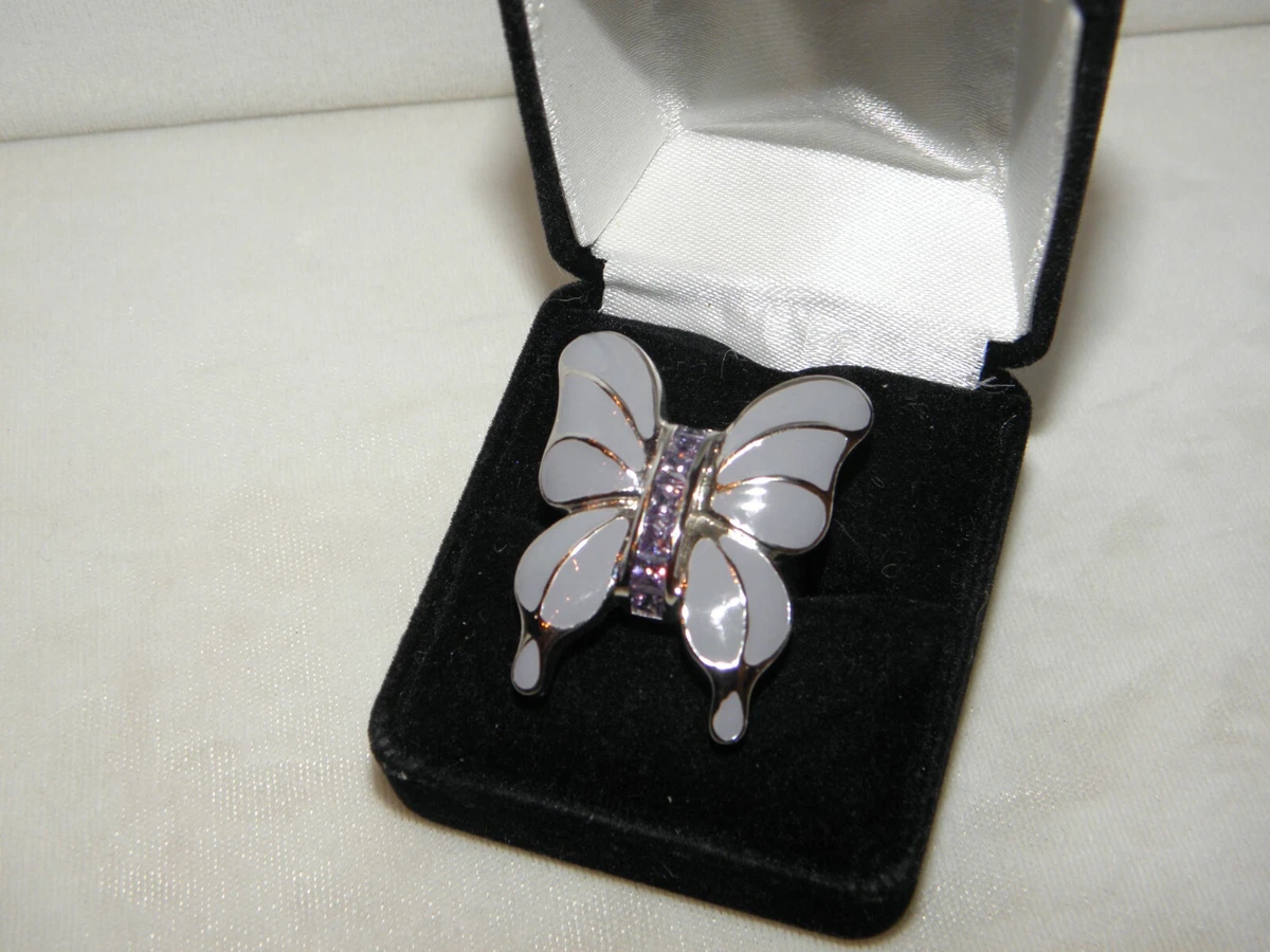 SUZANNE SOMERS BUTTERFLY RING LAVENDER CRYSTALS & ENAMELING