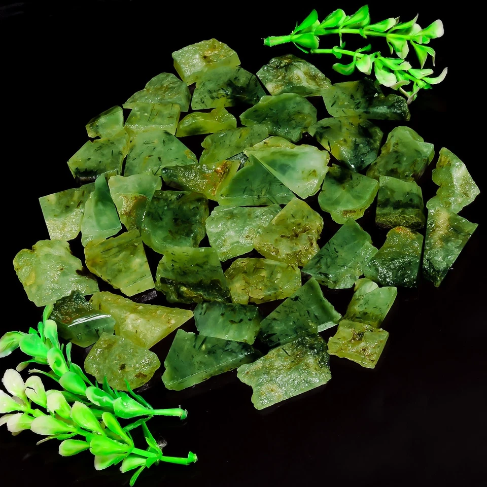 Natural Prehnite Slice Rough Gemstone Raw Prehnite Crystal Stone Small Slab - Image 2 of 4