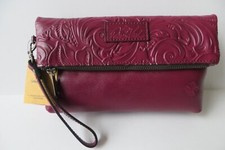 Patricia Nash NWT VALERIE Fold-over Wristlet/Clutch Leather-Tooled Magenta