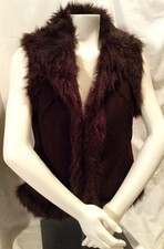 Essentials By Milano Womens Faux Suede/fur Vest Sz S Chocolate Brown