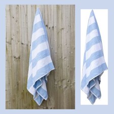 Towels 100% Cotton Beach Bath 2 Pack Bundle Set Blue and White Striped Swimming