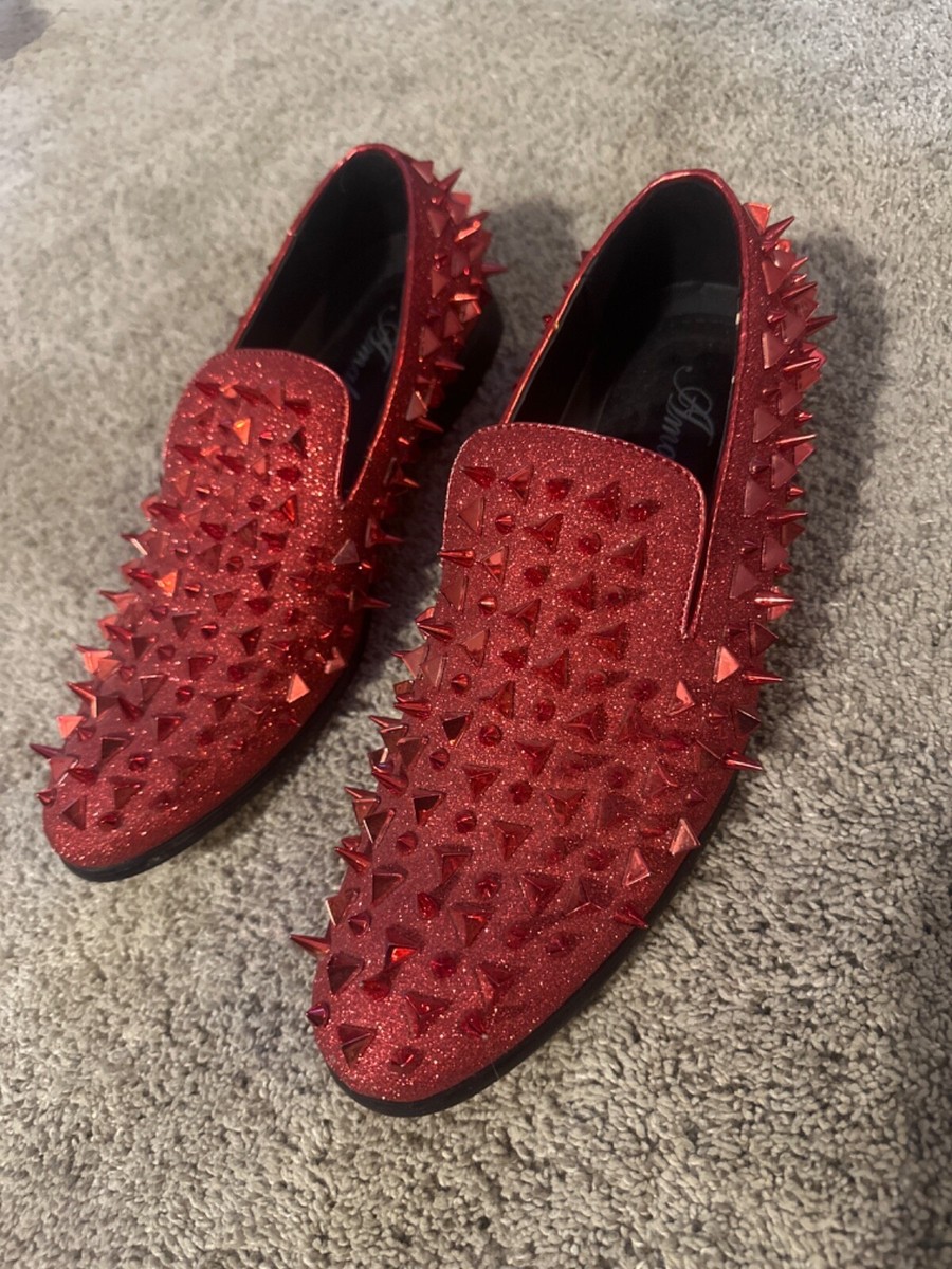 Men's Red Spikes Loafers Slip-on Dress Shoes Leather Slippers Prom Party  Flats