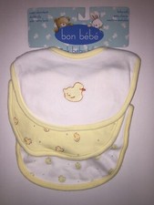 NWT Bon Bebe 3pk Duckie Baby Bibs Double Ply Soft Terry Cloth Yellow  White