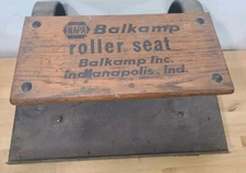 Vtg NAPA Balkamp Roller Seat Wood & Metal Rolling Tool Cart Mechanic Shop