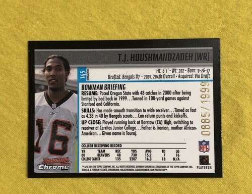 *2001 Bowman Chrome Refractor #145 T.J. Houshmandzadeh RC 885/1999 !!! - Picture 2 of 2