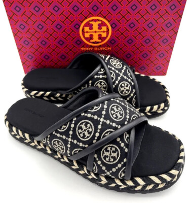 国内発☆Tory Burch T MONOGRAM ESPADRILLE SLIDE T Monogram Espadrille Slide: Women's Designer Espadrilles