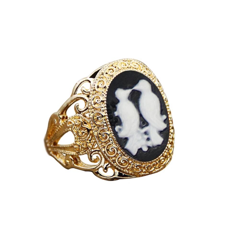 Оптовый лот из 10 шт. колец с камеей вороной кошкой золотого цвета в ассортименте женские ювелирные изделия - Изображение 3 из 4