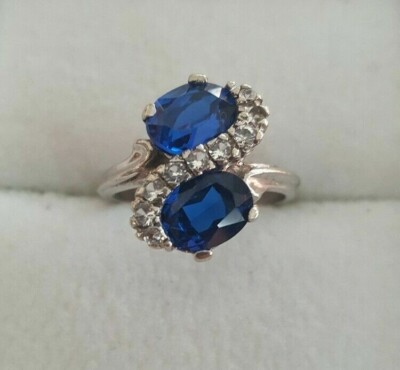 2.60Ct Oval Lab-Created Sapphire Two-Stone Bypass Engagement Ring 925 Silver