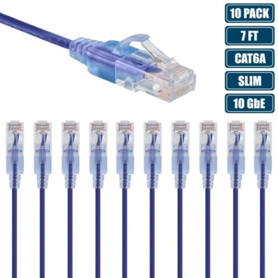 10x 7FT CAT6A RJ45 Ethernet LAN Network UTP Patch Cable Slim Cord Router Purple