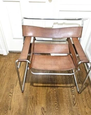 1960 Marcel Breuer Knoll Studio Wassily Chair Brit Tan Leather & Chrome .Rare !