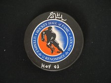 GRANT FUHR SIGNED HOCKEY HALL OF FAME PUCK INSCRIBED 