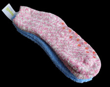 x2 Pair Blue Pink Taupe Fuzzy Soft Plush Fleece Comfort Socks Womens One Size