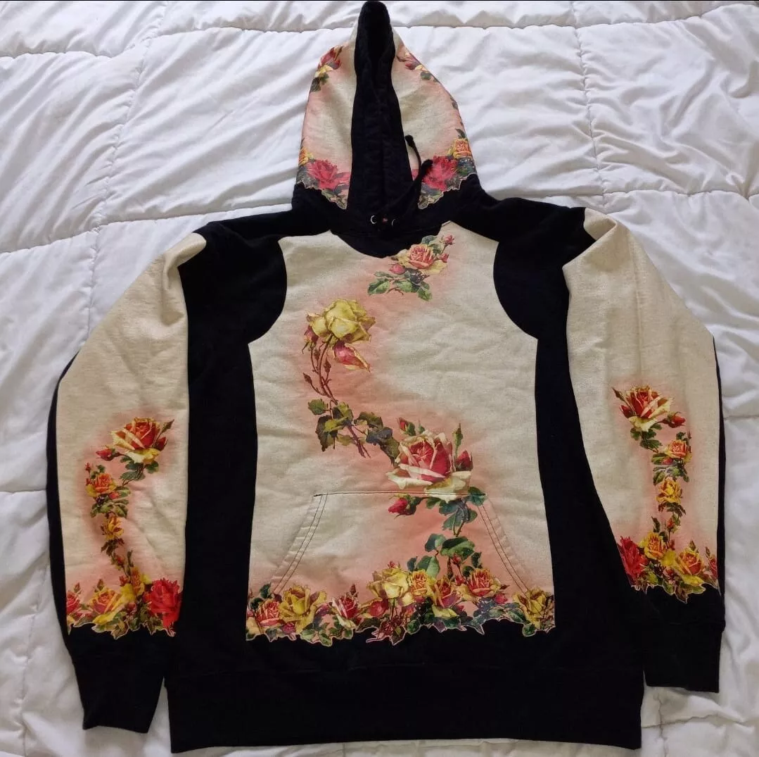 Supreme Jean Paul Gaultier Floral Print Hooded Sweatshirt Black