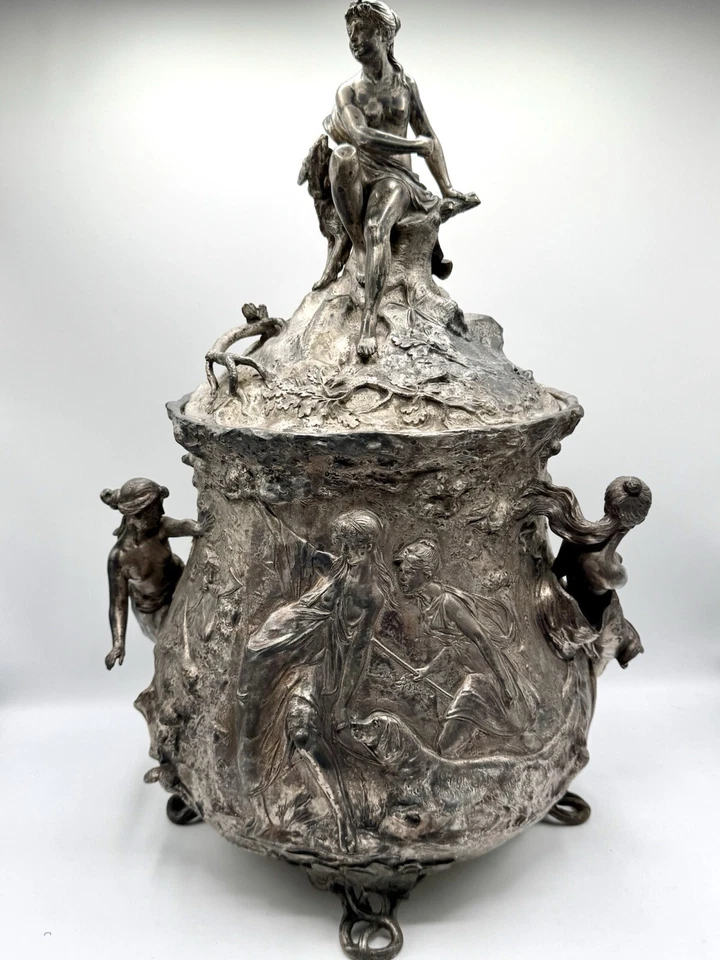 Antique Jugendstil W.M.F. Silverplated Punchbowl Tureen Hunt Scene AS IS‼️ - Image 3 of 4