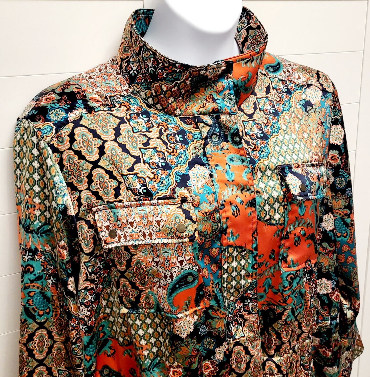 ALTRA Giacca donna Ruby Road zip taglia 2XP arancione multi boho paisley raso petite usata in ottime condizioni