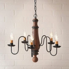 Norfolk Wood Chandelier in Hartford Pumpkin - 5 Arm