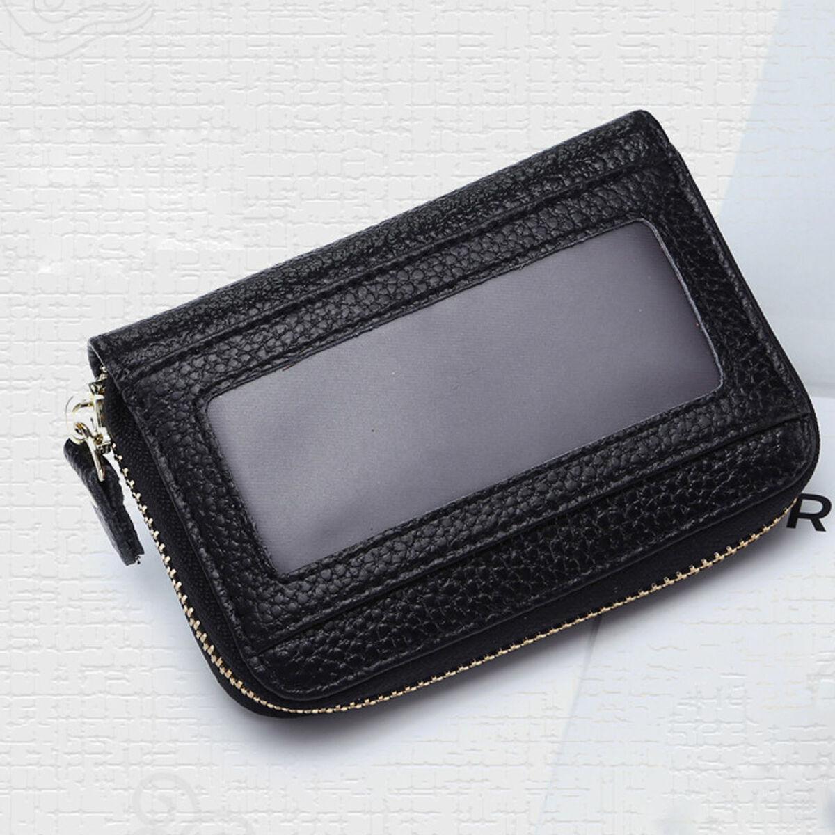 Card Wallet Black Leather 10 Slots Compact Transparent Card Wallet Black Leather 10 Slots Compact Transparent