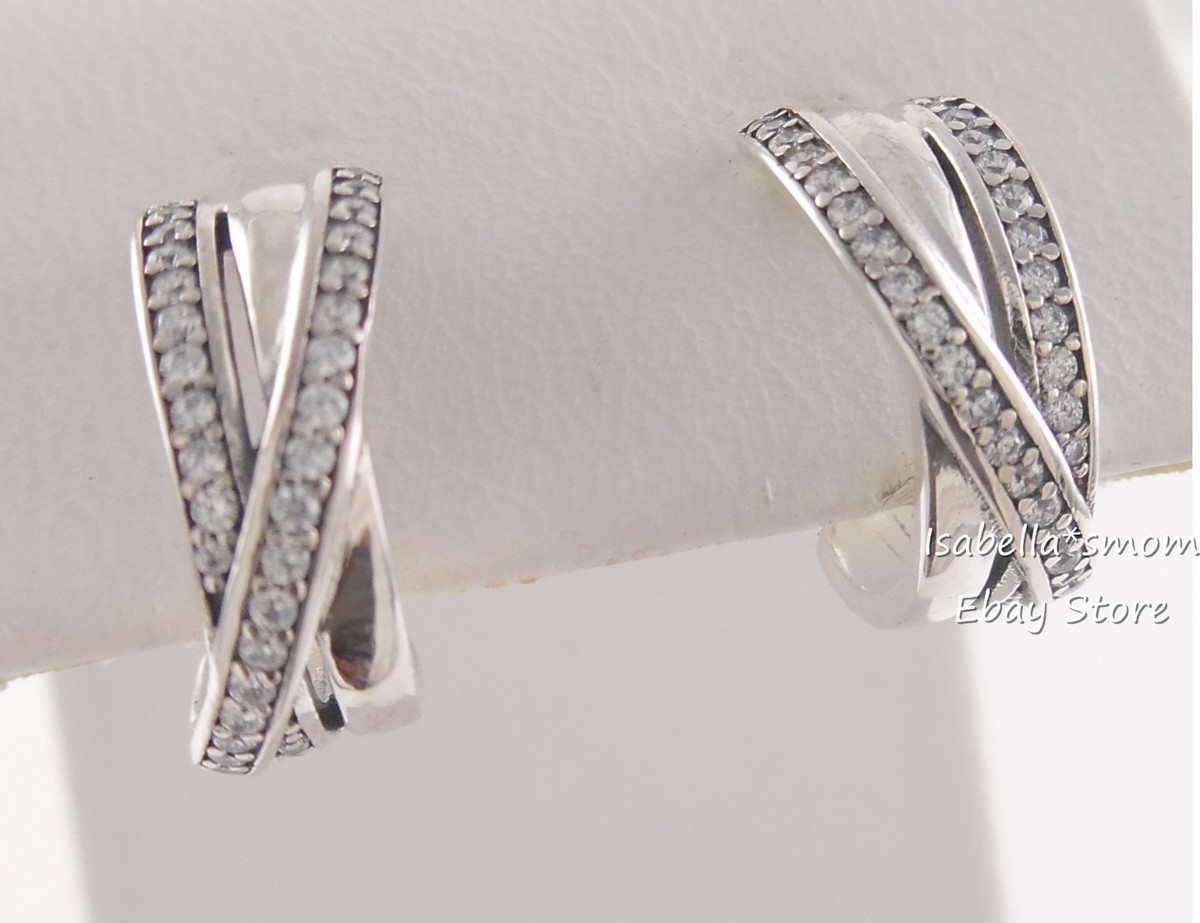 ENTWINED Authentic PANDORA Silver HOOPS Earrings 290730CZ NEW w