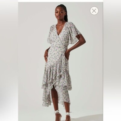 ASTR THE LABEL ADELLA FLORAL RUFFLE MIDI DRESS Sz