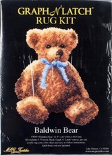 Baldwin Bear Kit blue bow  36839 Latch Hook Kit by MCG Textiles 21x25"