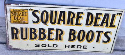 Vintage Goodyear Square Deal Rubber Shoes & Boots Advertising Flange Sign