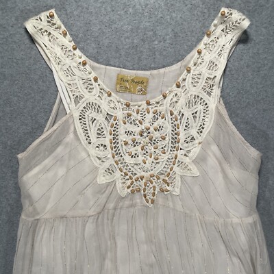 Vintage Free People Sleeveless Beaded Crochet Sheer Layered Midi Dress Sz 6  Y2K | eBay