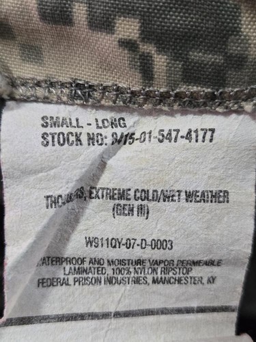 ACU Camo UCP Goretex L6 ECW Adult Small Long NSN: 8415-01-547-4194 #E9e - Picture 3 of 3