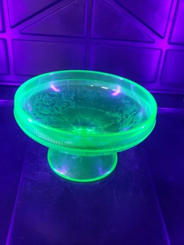#5165 Strawberry, Uranium Glass Candy Dish 5 3/4"