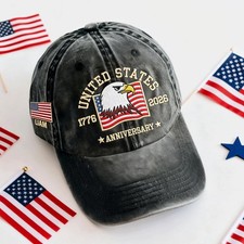 USA 250th Anniversary Hat, 1776 2026 Bald Eagle Embroidered Cap US Patriotic Hat