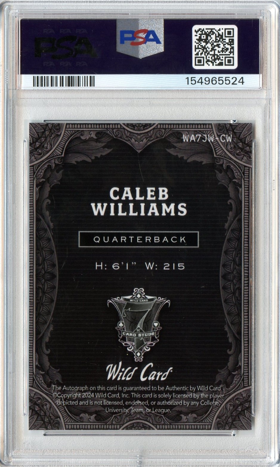 CALEB WILLIAMS 2024 WILD CARD JOKER RED/BLUE LAVA ROOKIE RC AUTO #'D 1/1 PSA 9 view 2
