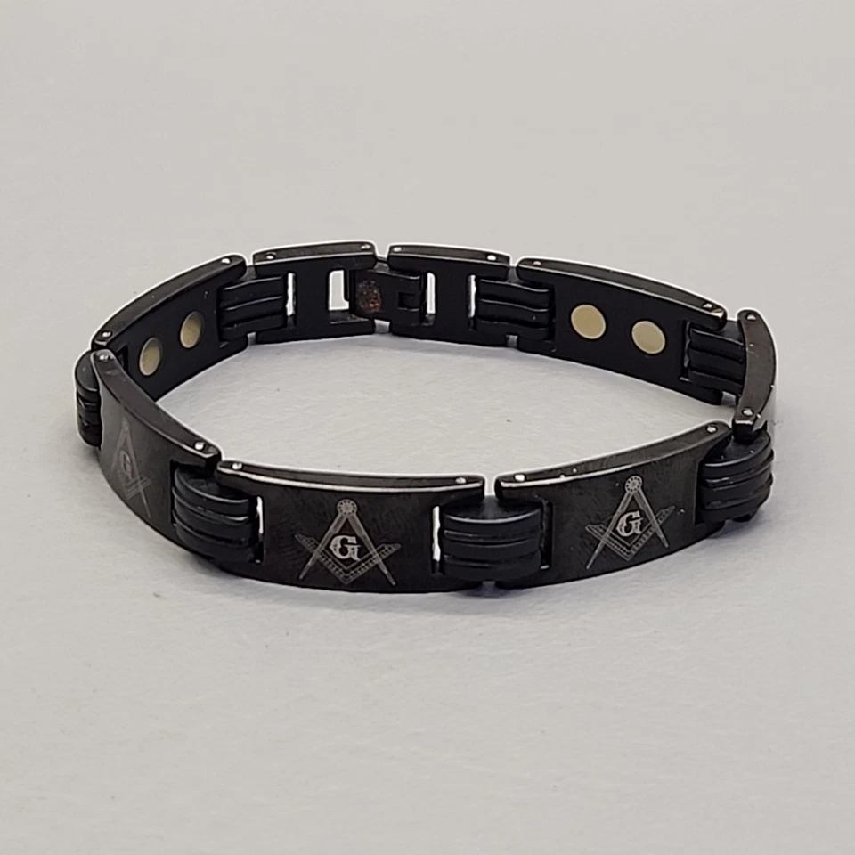 Masons Bracelet Mens Black Titanium Masonic Freemasonry 7.5" - Image 4 of 4