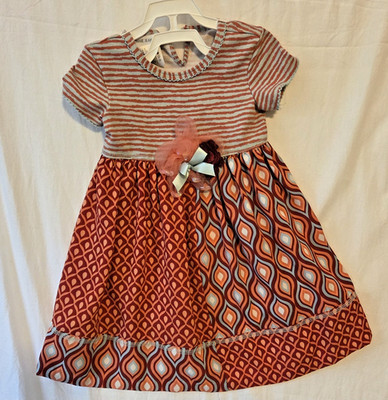 Bonnie Jean Toddler Girls Floral Red Peach Blue Dress 3T