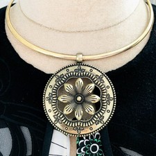 Southwestern Pendant Necklace Earrings Set Concho Medallion Floral Jewelry