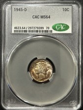 1945-D 10C CAC MS64 Mercury Dime - Toned