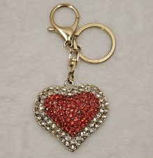 Heart-shaped keychain with rhinestones