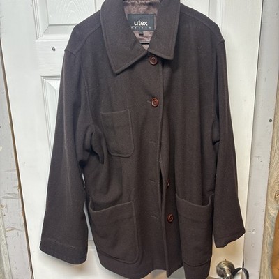 Vtg UTEX Wool Cashmere Blend Brown Tan Over Coat Men's Size Large Fully Lined