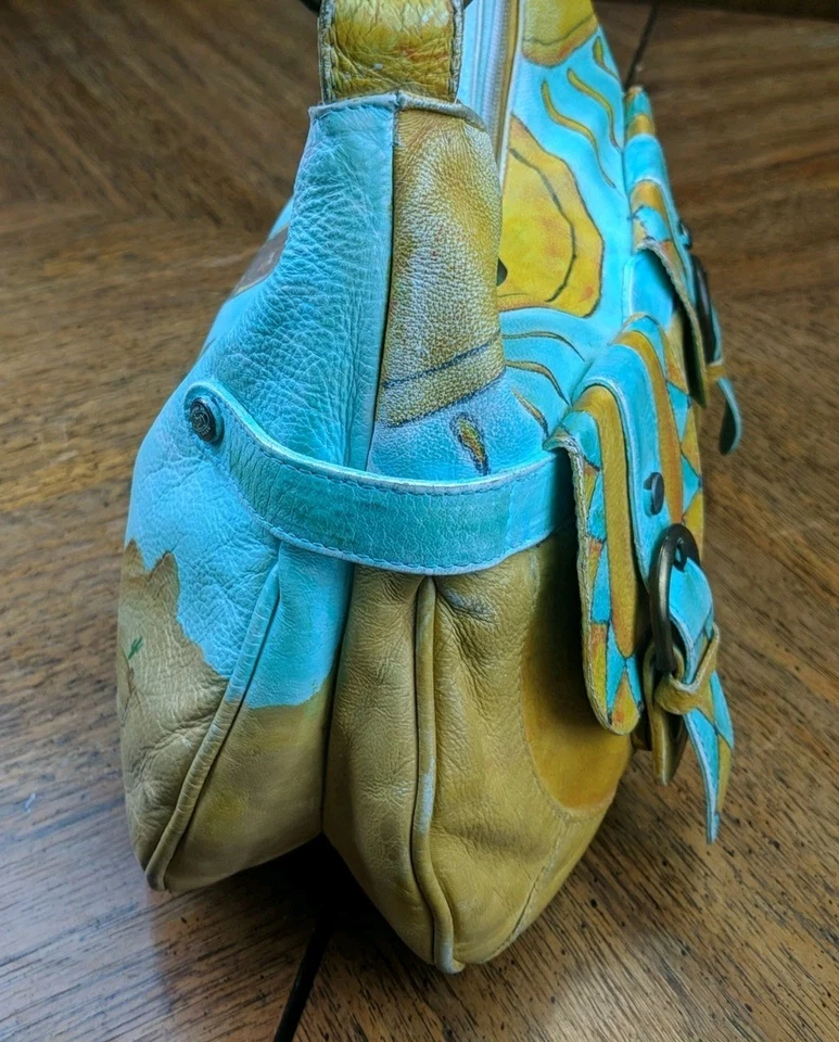 Italian Leather Hand Painted Shoulder Bag Southwest Desert Native VTG Handbag - Image 4 of 4