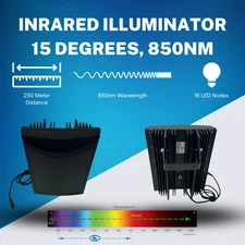 IR Illuminator.  850 nanometers (nm), 15 Degrees, Mounting Bracket, Power Supply
