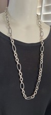  David Yurman Sterling Silver Figaro Chain Link Necklace 18k Gold Tag 32” Long