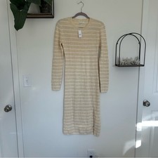 NWT Gap Long Sleeve Side Slit Ribbed Striped Crewneck Sweater Dress Size Medium