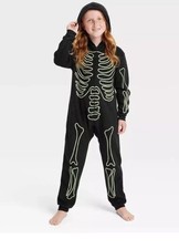 Boys Girls Glow In Dark SKELETON Halloween Sleeper 1 pc Pajamas Size Med 8 NWT