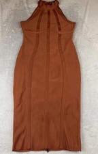 Fashion Nova High Neck Ribbed Bodycon Midi Dress burnt orange size XL