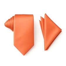 Mens Solid Color Formal Wedding Casual Necktie and Pocket Square Coral