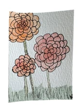 ACEO ATC Original Art Card Hand Painted Ink And Watercolor 2.5x3.5 DahliaFlowers