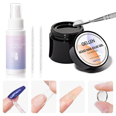 Gellen Solid Gel Nail Glue with 60ml Nail Glue Remover Set, 15g Solid Nail Ge...