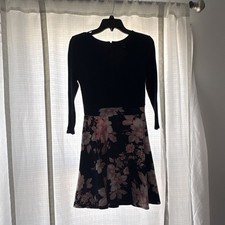 Blue Floral Print Long Sleeve Short Dress Size 5 Women’s