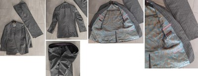 Herren Anzug edel Vitale Barberis Canonico grau blau Nadelstreifen 46 Wolle TOP