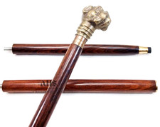 Handmade Antique Finish Bull Dog Head Handle Walking Stick Wooden Cane Mom  Dad